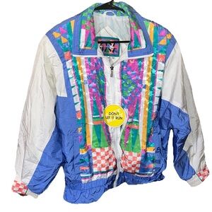 Vintage East West Retro Windbreaker White and Multicolored Size M